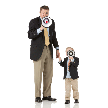 Dad and son with megaphones